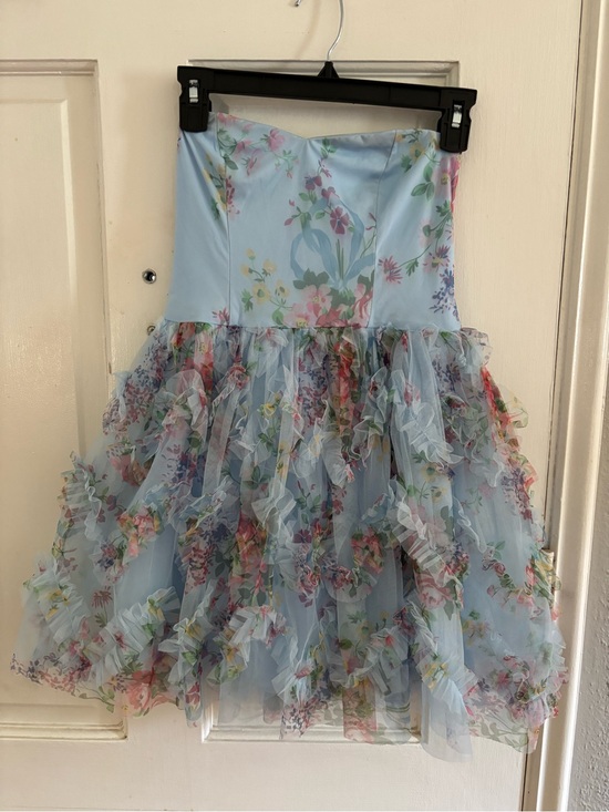 Lulus Dresses & Skirts - Lulus Blue Floral Strapless Sweetheart Mini Dress XS Tulle Ruffle Lined Zip